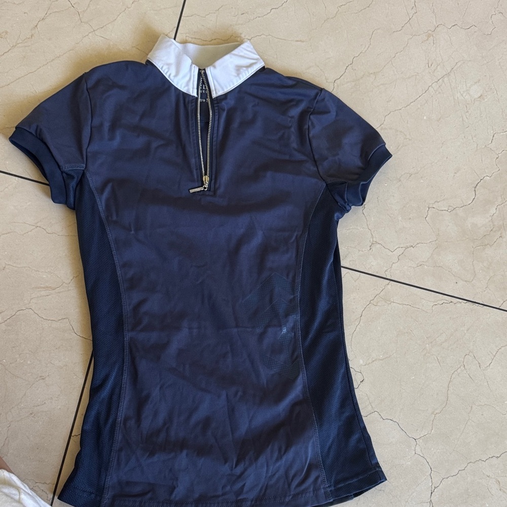 Elegant Navy Button Down Shirt with White Collar